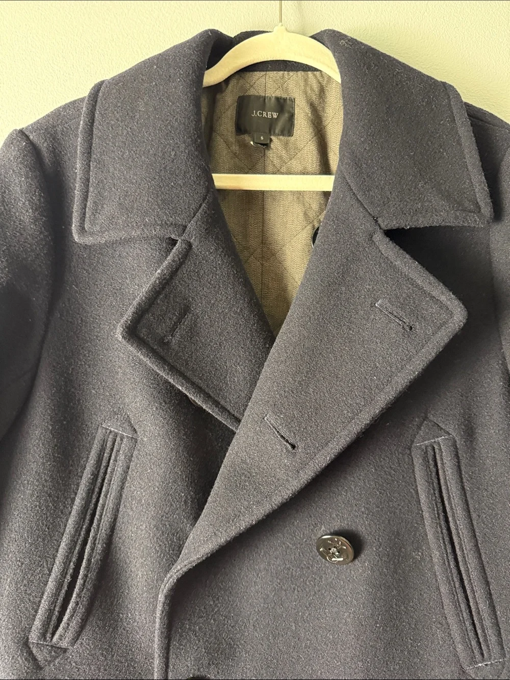 J. Crew Men's Dark Navy Double-Breasted Wool Peacoat. 80% wool Very nice!